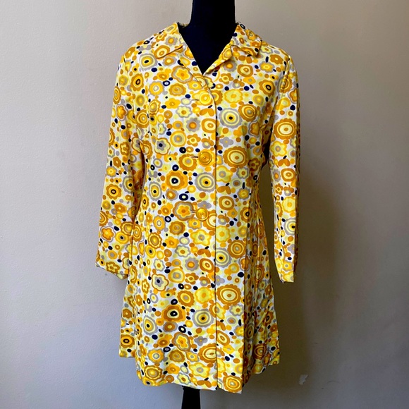 60s True Vintage Psychedelic Flower Power Op Art Yellow Coat - Picture 1 of 4